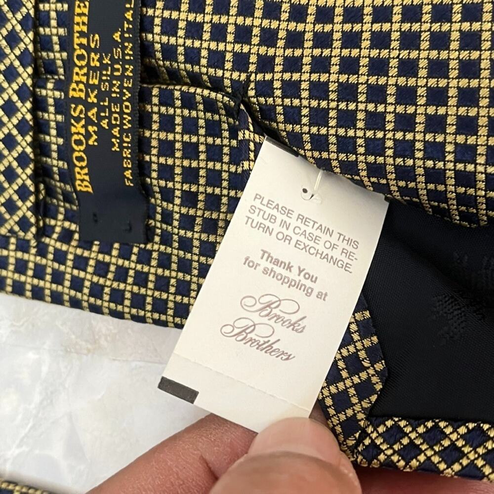 NWT Vintage Brook Brothers Makers Men's Silk Tie Gold Checkered - Picture 5 of 8